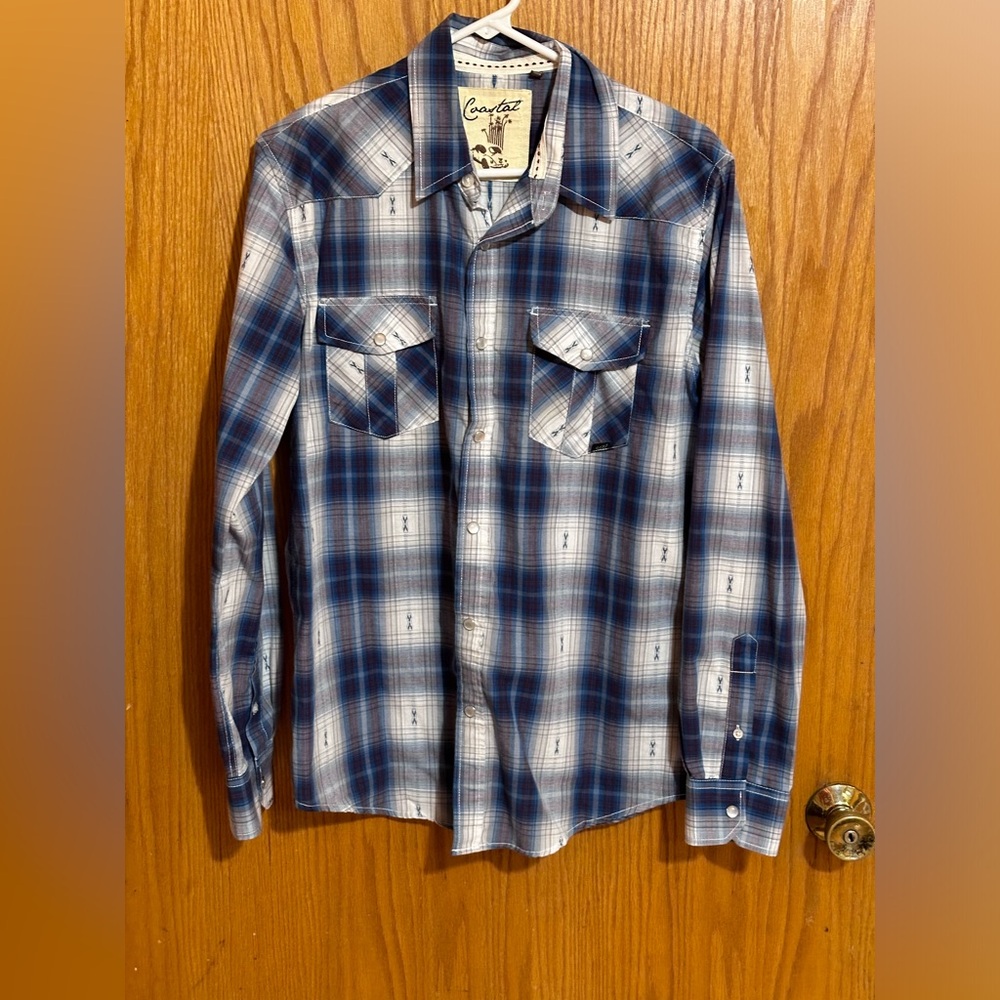 Vintage Coastal Shirt Mens small Plaid Long Slv Pearl Snap Button-Up Western‎